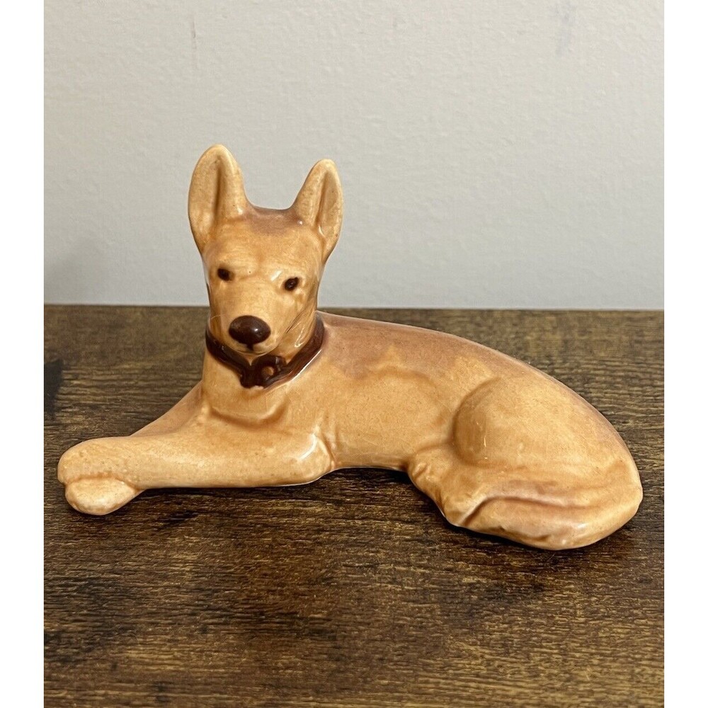 Vintage Brown German Shepherd Figurine Ceramic Dog Laying w/Front Legs Crossed